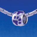 B1121 tlf - Silver Bead with Purple Paw Prints - Im. Rhodium Large Hole Beads