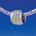 B1124 tlf - Silver Bead with Yellow Paw Prints - Im. Rhodium Large Hole Beads