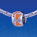 B1127 tlf - Silver Bead with Orange Paw Prints - Im. Rhodium Large Hole Beads