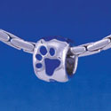 B1128 tlf - Silver Bead with Royal Blue Paw Prints - Im. Rhodium Large Hole Beads