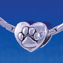 B1129 tlf - Large Silver Paw - 2 Sided - Im. Rhodium Large Hole Beads