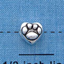 B1133 tlf - Mini Silver Paw in Heart - 2 Sided - Silver Plated Bead