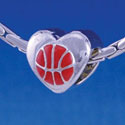 B1139 tlf - Enamel Basketball in Heart - 2 Sided - Im. Rhodium Large Hole Beads