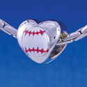 B1140 tlf - Enamel Baseball in Heart - 2 Sided - Im. Rhodium Large Hole Beads