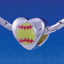 B1141 tlf - Enamel Softball in Heart - 2 Sided - Im. Rhodium Large Hole Beads