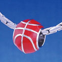 B1144 tlf - 3-D Enamel Basketball - Im. Rhodium Large Hole Beads