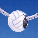 B1145 tlf - 3-D Enamel Volleyball - Im. Rhodium Large Hole Beads