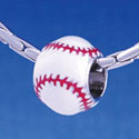 B1146 tlf - 3-D Enamel Baseball - Im. Rhodium Large Hole Beads