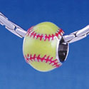 B1147 tlf - 3-D Enamel Softball - Im. Rhodium Large Hole Beads