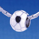 B1148 tlf - 3-D Enamel Soccerball - Im. Rhodium Large Hole Beads