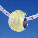 B1149 tlf - 3-D Enamel Waterpolo ball - Im. Rhodium Large Hole Beads