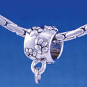 B1150 tlf - Silver Paw Print Barrel Bail with Loop - Im. Rhodium Large Hole Beads