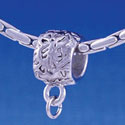B1151 tlf - Silver Floral Pattern Barrel Bail with Loop - Im. Rhodium Large Hole Beads