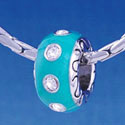 B1159 tlf - Large Spacer - Teal with Swarovski Crystals - Im. Rhodium Large Hole Beads