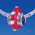 B1167 tlf - Large Spacer - Red Center with Clear Swarovski Crystals - Im. Rhodium Large Hole Beads