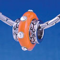 B1168 tlf - Large Spacer - Orange Center with Clear Swarovski Crystals - Im. Rhodium Large Hole Beads