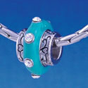 B1170 tlf - Large Spacer - Teal Center with Clear Swarovski Crystals - Im. Rhodium Large Hole Beads