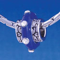 B1172 tlf - Large Spacer - Royal Blue Center with Clear Swarovski Crystals - Im. Rhodium Large Hole Beads