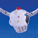 B1192 tlf - White Cupcake with Sprinkles - Im. Rhodium Large Hole Bead