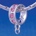 B1199 tlf - Pink Swarovski Crystal Rondelle with Loop - Im. Rhodium Large Hole Bead
