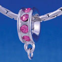 B1200 tlf - Hot Pink Swarovski Crystal Rondelle with Loop - Im. Rhodium Large Hole Bead