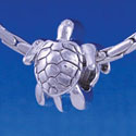 B1208 tlf - Silver 2-D Sea Turtle - Im. Rhodium Large Hole Bead