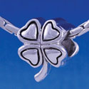 B1209 tlf - Silver 2-D Four Leaf Clover - Im. Rhodium Large Hole Bead