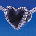 B1212 tlf - Black Heart with Beaded Border - 2-D - Im. Rhodium Large Hole Bead