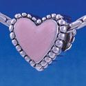 B1213 tlf - Pink Heart with Beaded Border - 2-D - Im. Rhodium Large Hole Bead