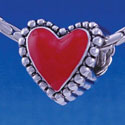 B1214 tlf - Red Heart with Beaded Border - 2-D - Im. Rhodium Large Hole Bead