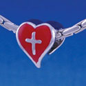 B1216 tlf - Red Heart with Silver Cross - 2-D - Im. Rhodium Large Hole Bead