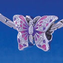 B1217 tlf - 2-D Hot Pink and Purple Butterfly - Im. Rhodium Large Hole Bead