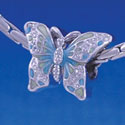 B1218 tlf - 2-D Lime Green & Blue Butterfly - Im. Rhodium Large Hole Bead