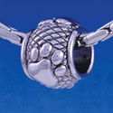 B1242 tlf - Silver Paw on Hatched Background - Im. Rhodium Large Hole Beads