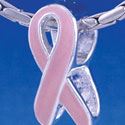 B1244 tlf - Pink Ribbon - Im. Rhodium Large Hole Beads