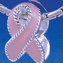 B1246 tlf - Pink Ribbon with Stitched Edging - Im. Rhodium Large Hole Beads