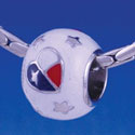 B1256 tlf - Red, White and Blue Texas Heart on White - Im. Rhodium Large Hole Beads