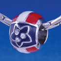 B1257 tlf - Patriotic - Blue Star with Swarovski Crystals, White and Red Bands - Im. Rhodium Large Hole Beads