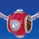 B1261 tlf - Red Enamel Band with 4 Swarovski Crystals - Gold Large Hole Bead