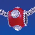 B1265 tlf - Red Enamel Band with 4 Swarovski Crystals - Im. Rhodium Large Hole Bead