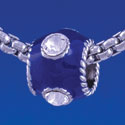 B1267 tlf - Navy Blue Enamel Band with 4 Swarovski Crystals - Im. Rhodium Large Hole Bead