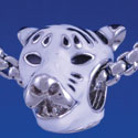 B1289 tlf - White Tiger Head - Im. Rhodium Large Hole Beads