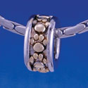 B1308 tlf - Gold Paw Prints on Silver Spacer - Im. Rhodium & Gold Plated Large Hole Bead 