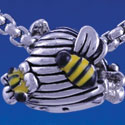 B1309 tlf - Mini Bees on Beehive - Im. Rhodium Plated Large Hole Bead