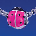 B1311 tlf - Hot Pink Enamel Ladybug - Im. Rhodium Large Hole Bead