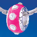 B1318 tlf - Large Spacer - Hot Pink with Swarovski Crystals - Silver Plated Large Hole Bead