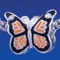 B1319 tlf - Orange Monarch Butterfly with Swarovski Crystals - Silver Plated Large Hole Bead