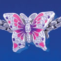 B1320 tlf - Hot Pink & Purple Butterfly - Silver Plated Large Hole Bead