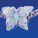 B1321 tlf - Lime Gree & Blue Butterfly - Silver Plated Large Hole Bead