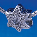 B1323 tlf - Beaded Star of David - Im. Rhodium Plated Large Hole Bead